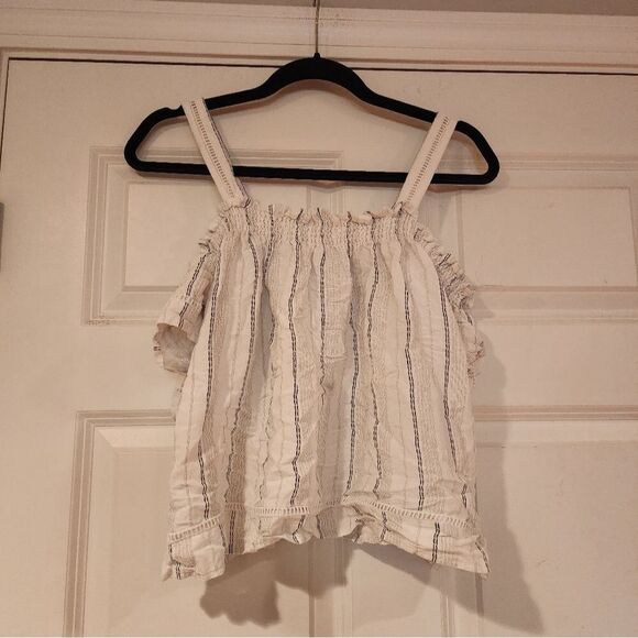 Forever 21 white and blue striped cold shoulder blouse - Picture 1 of 3